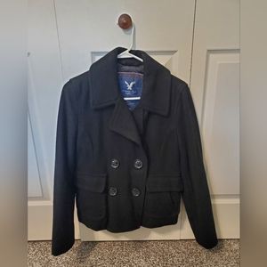 American Eagle Women's Black Pea Coat, Medium